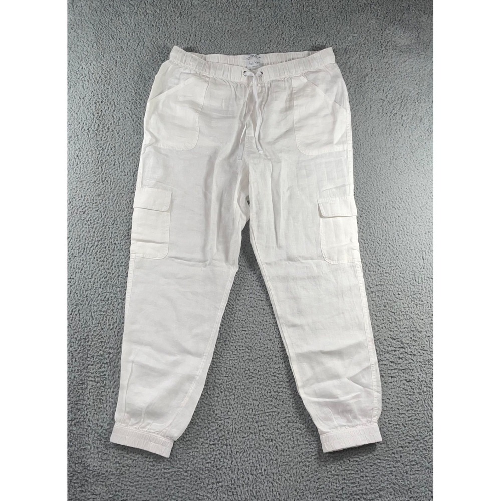 Nicole‎ Miller Linen Pants Women XL Cargo Jogger European Grown Flax Travel Vaca